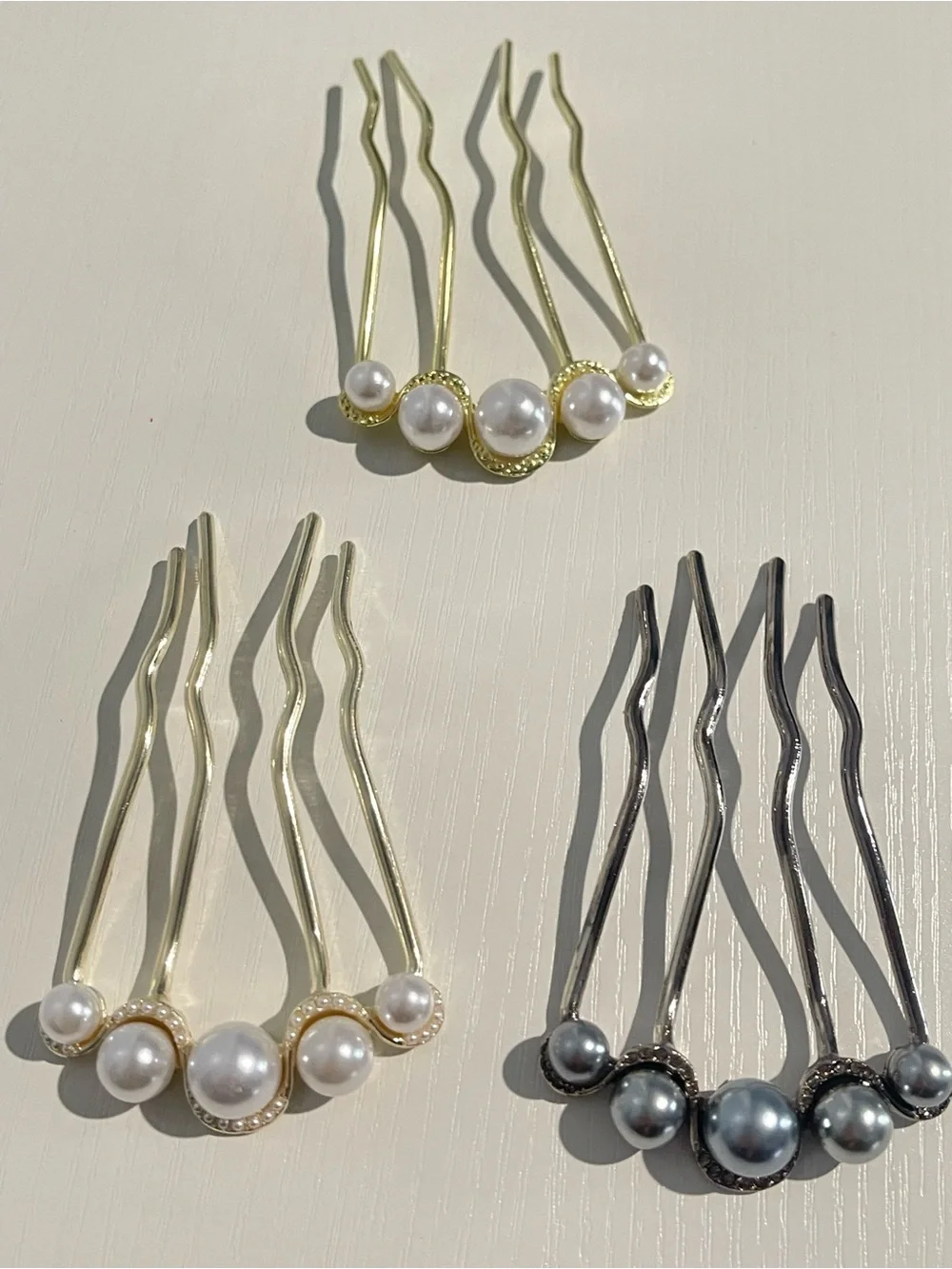 Pearl Cluster Hair Fork - Gold and Silver